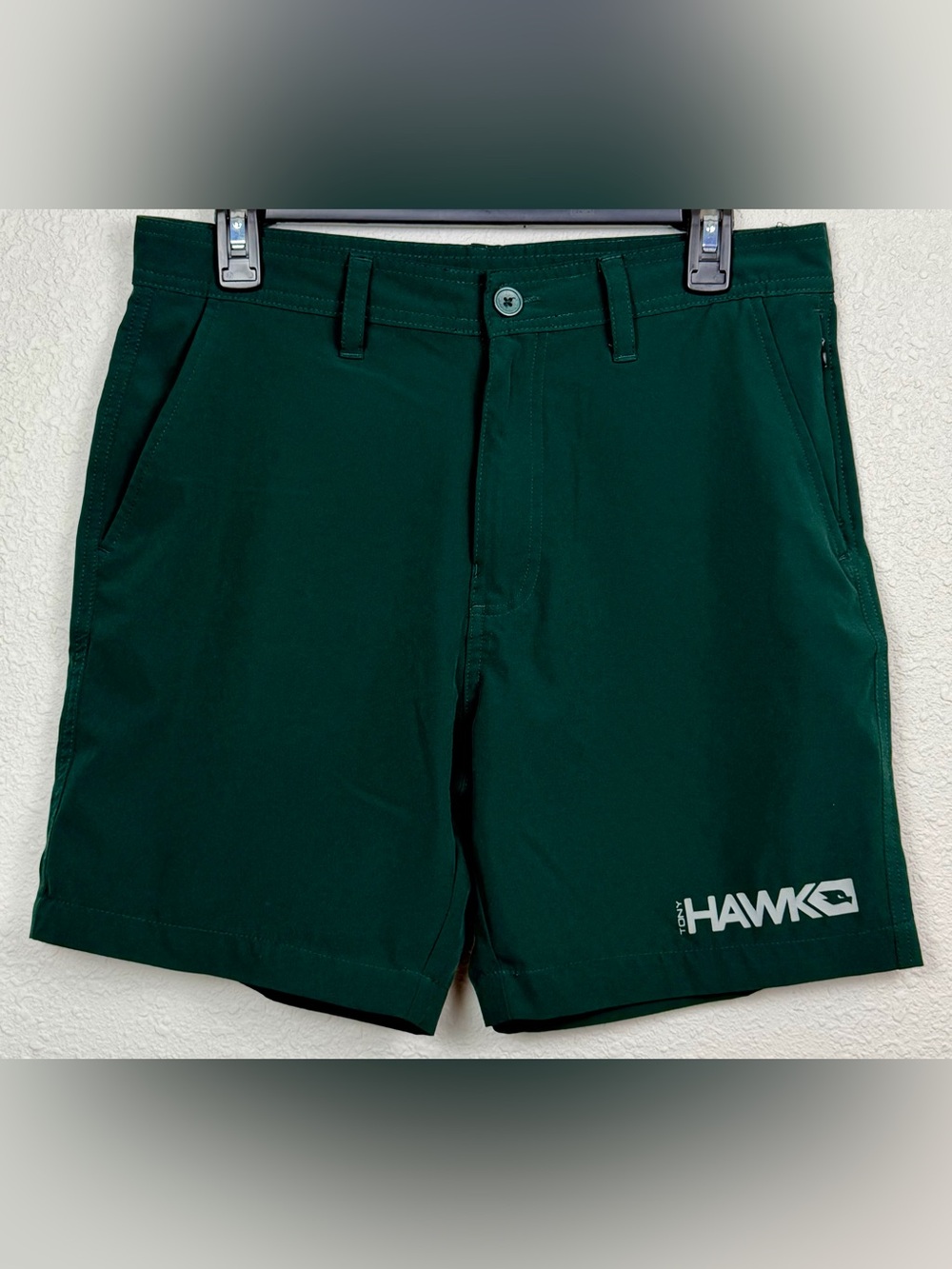 Tony Hawk Mens Shorts 32 Green Stretch Performance Zip Pockets Skater